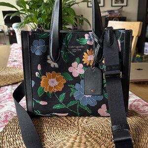 Kate Spade Black Tote with Colorful Floral Pattern